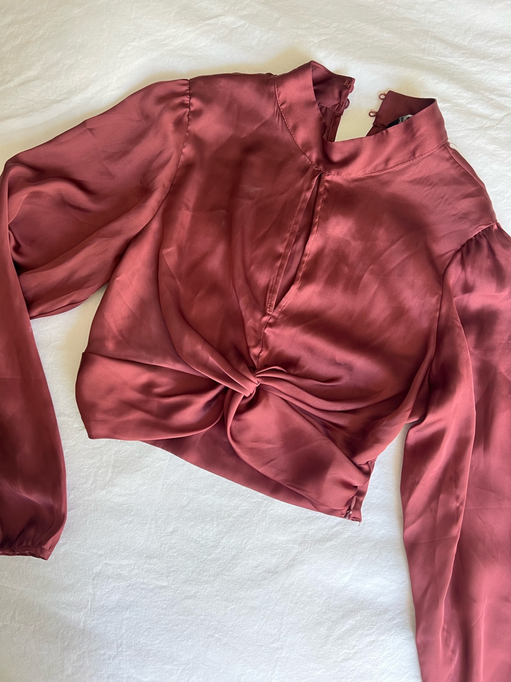 Twist Front Satin Blouse Crop Top - Dusty Rose